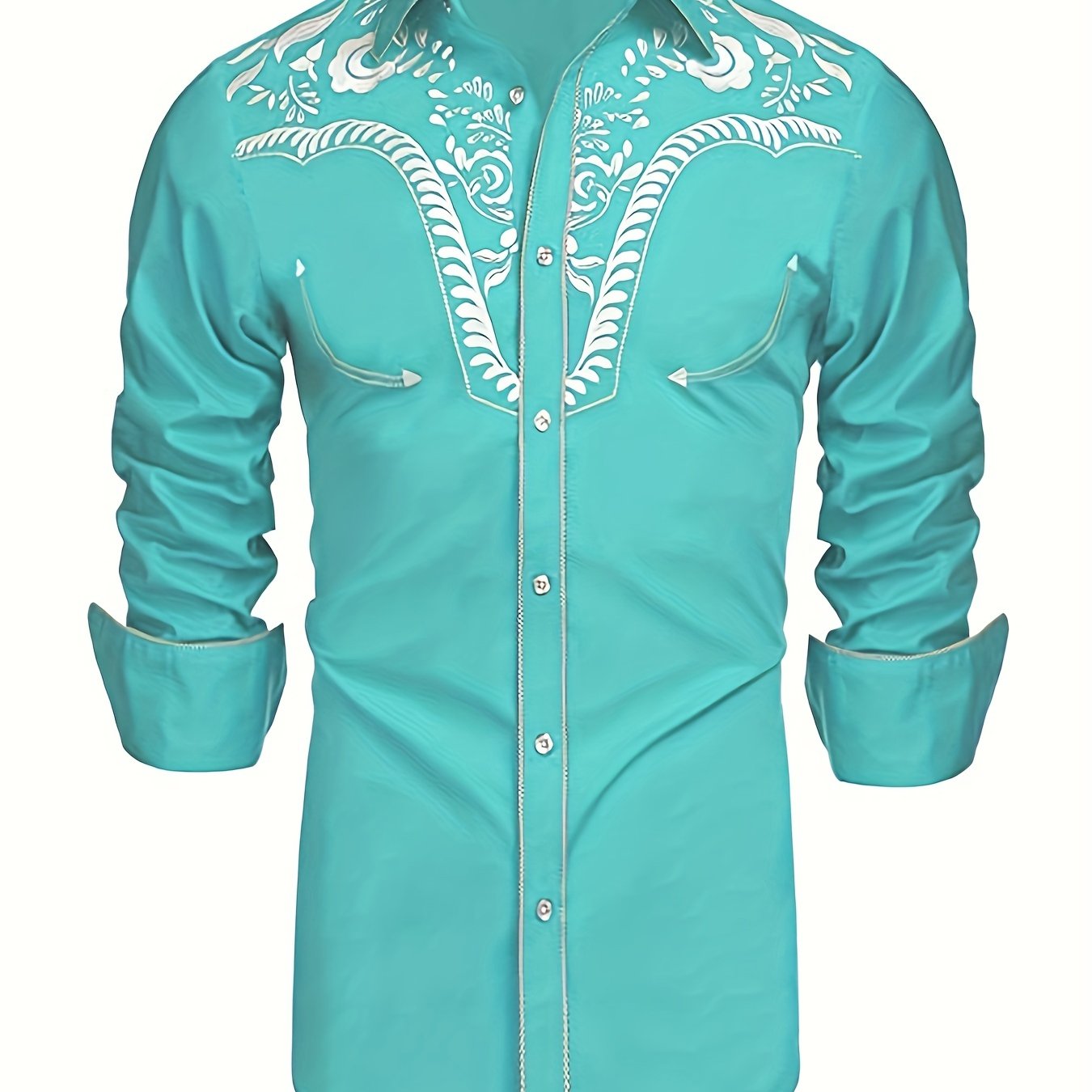 Chemise brodée à manches longues style cowboy western chic - Mélange de coton doux, design élégant, style décontracté pour les vacances de printemps et d'automne - Chemise homme pour activités de plein air, voyages et loisirs