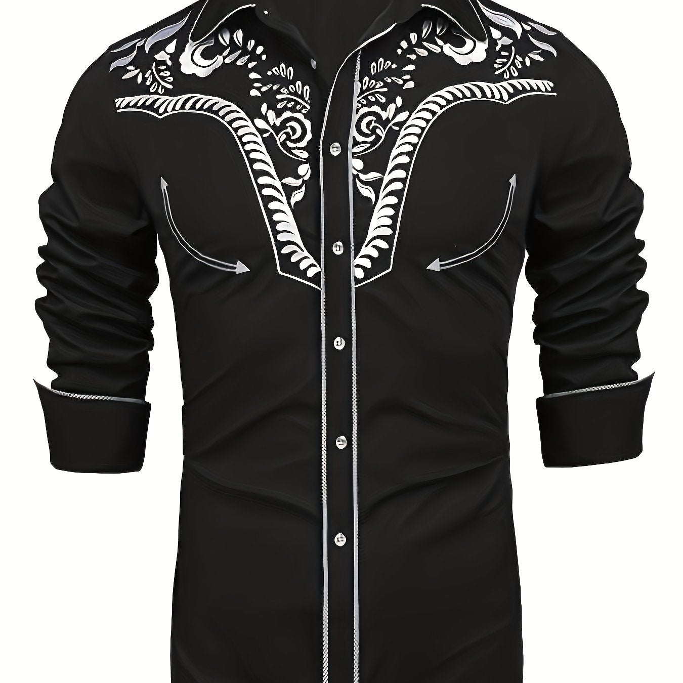 Chemise brodée à manches longues style cowboy western chic - Mélange de coton doux, design élégant, style décontracté pour les vacances de printemps et d'automne - Chemise homme pour activités de plein air, voyages et loisirs