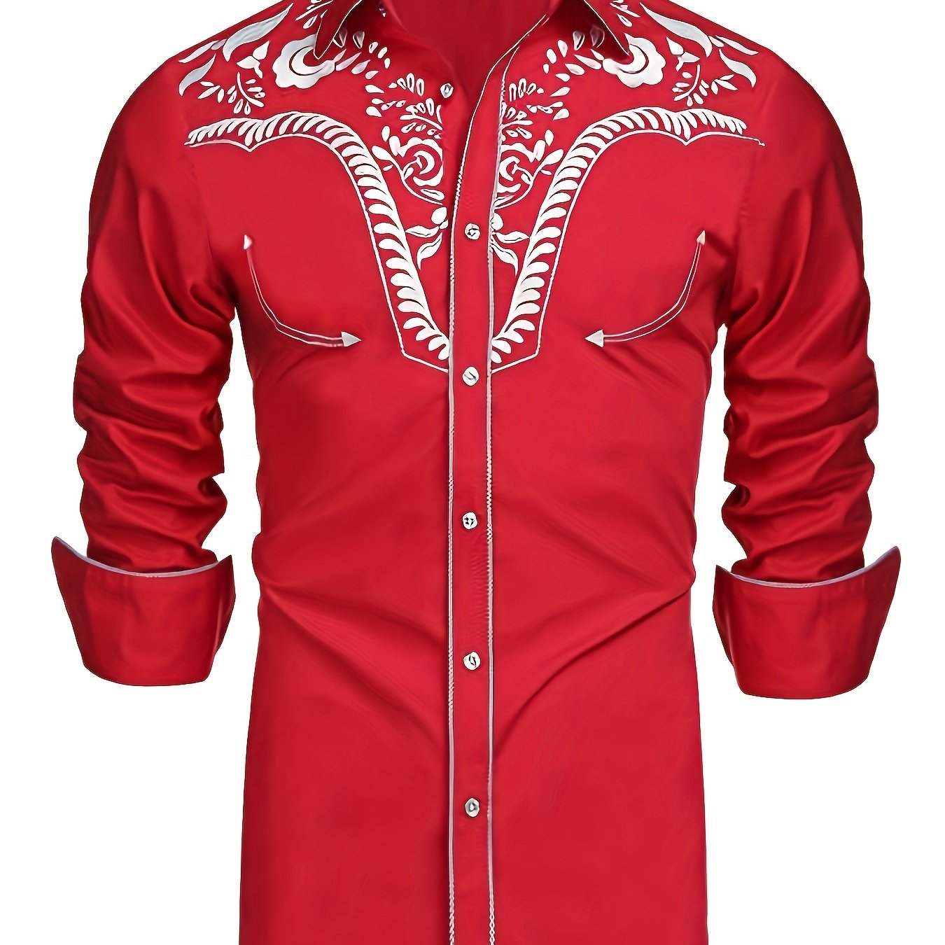 Chemise brodée à manches longues style cowboy western chic - Mélange de coton doux, design élégant, style décontracté pour les vacances de printemps et d'automne - Chemise homme pour activités de plein air, voyages et loisirs