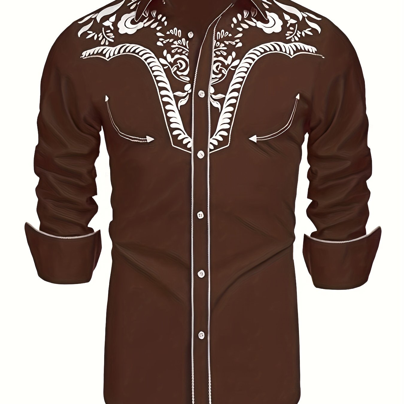 Chemise brodée à manches longues style cowboy western chic - Mélange de coton doux, design élégant, style décontracté pour les vacances de printemps et d'automne - Chemise homme pour activités de plein air, voyages et loisirs
