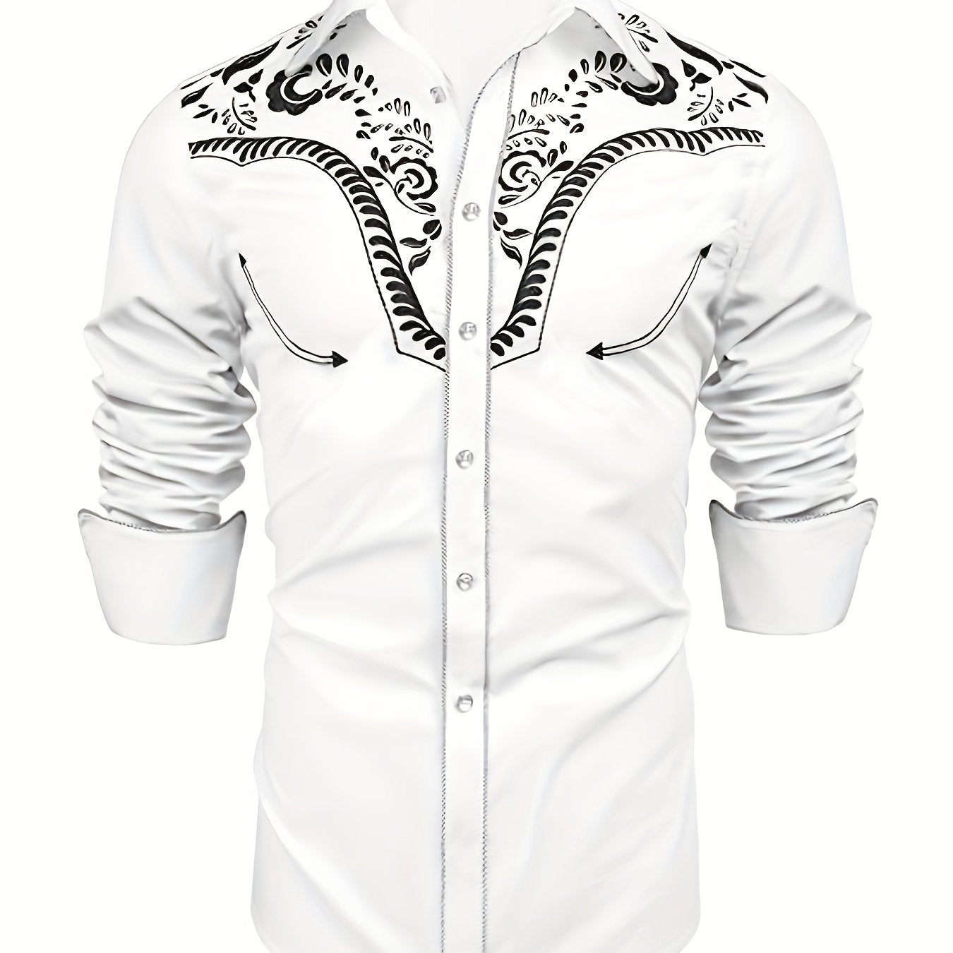 Chemise brodée à manches longues style cowboy western chic - Mélange de coton doux, design élégant, style décontracté pour les vacances de printemps et d'automne - Chemise homme pour activités de plein air, voyages et loisirs