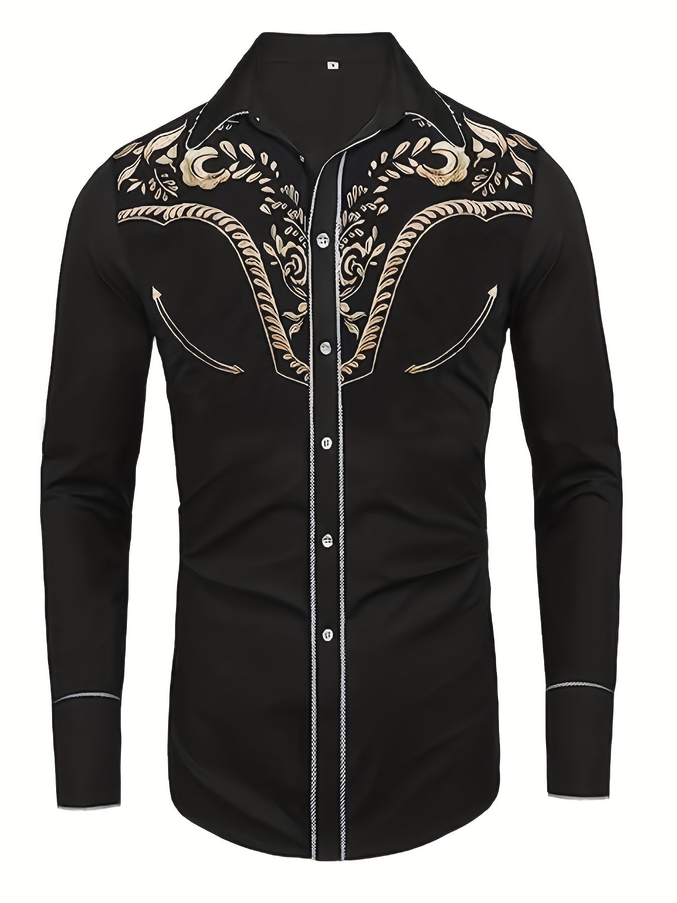 Chemise brodée à manches longues style cowboy western chic - Mélange de coton doux, design élégant, style décontracté pour les vacances de printemps et d'automne - Chemise homme pour activités de plein air, voyages et loisirs