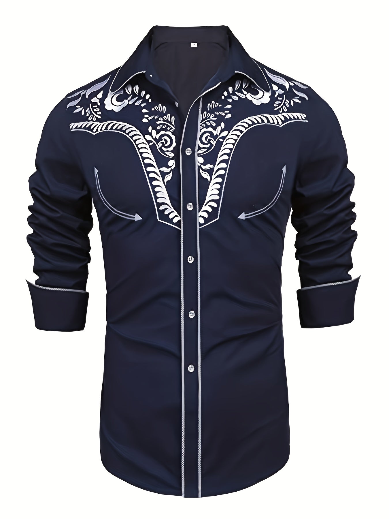 Chemise brodée à manches longues style cowboy western chic - Mélange de coton doux, design élégant, style décontracté pour les vacances de printemps et d'automne - Chemise homme pour activités de plein air, voyages et loisirs
