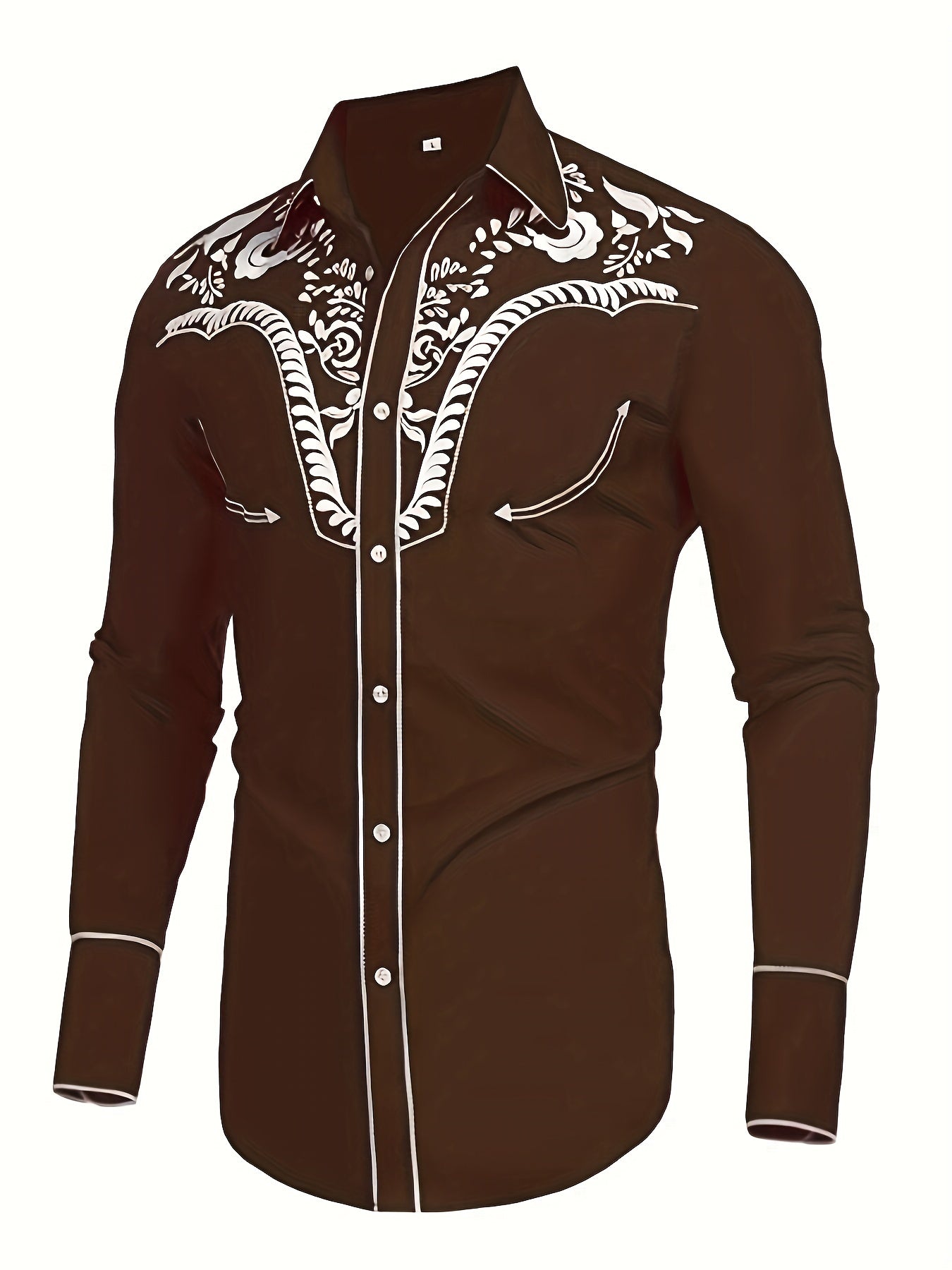Chemise brodée à manches longues style cowboy western chic - Mélange de coton doux, design élégant, style décontracté pour les vacances de printemps et d'automne - Chemise homme pour activités de plein air, voyages et loisirs
