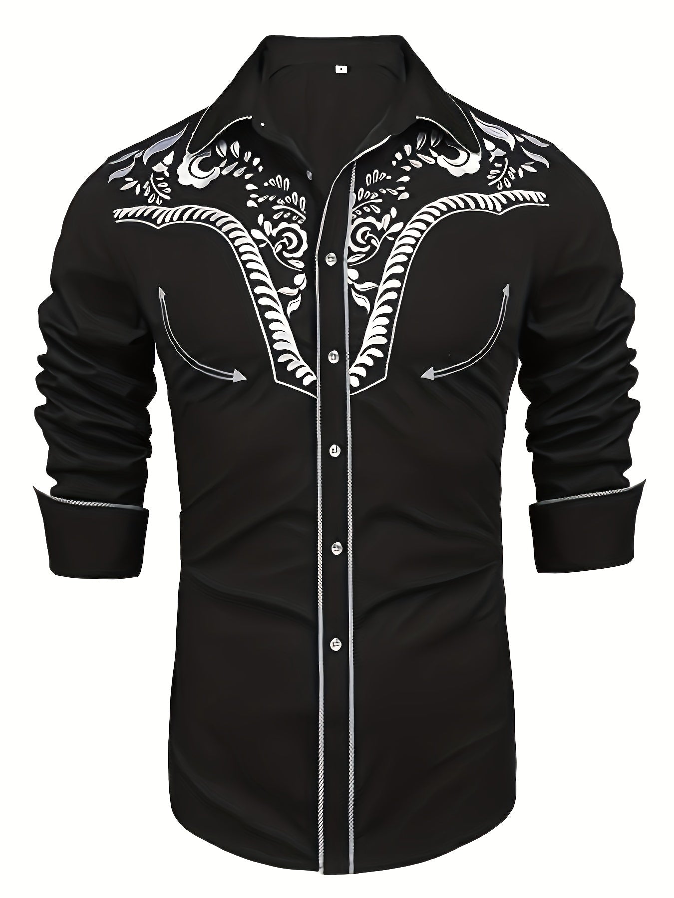 Chemise brodée à manches longues style cowboy western chic - Mélange de coton doux, design élégant, style décontracté pour les vacances de printemps et d'automne - Chemise homme pour activités de plein air, voyages et loisirs