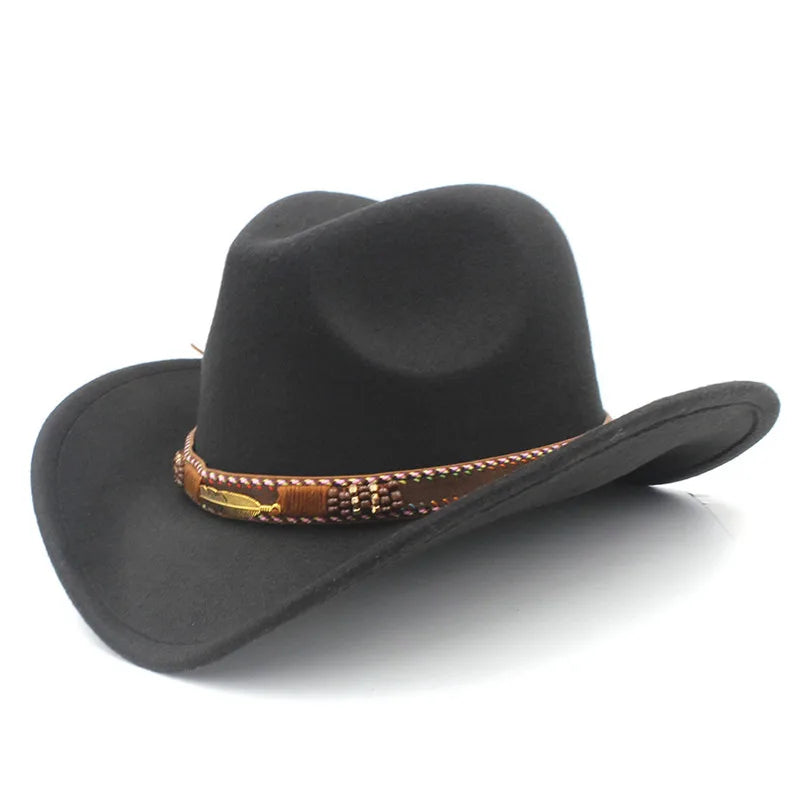 Chapeau de cowboy western en laine pour homme et femme, idéal pour l'hiver, l'automne, le jazz, la cowgirl, le sombrero, 2 grandes tailles