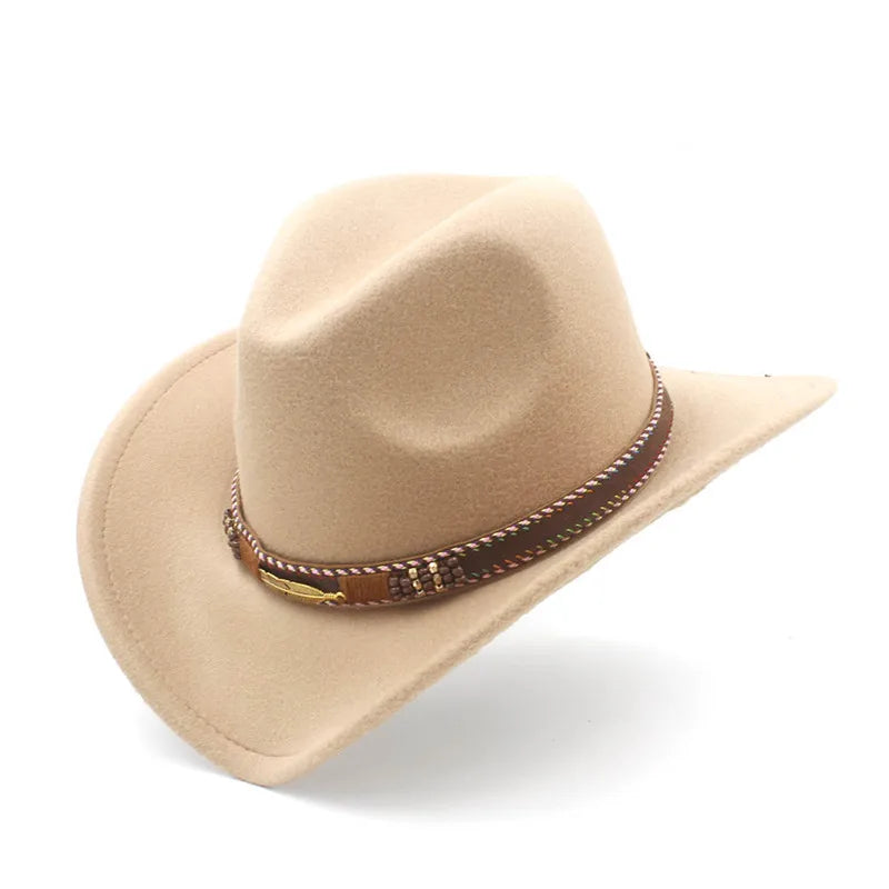 Chapeau de cowboy western en laine pour homme et femme, idéal pour l'hiver, l'automne, le jazz, la cowgirl, le sombrero, 2 grandes tailles