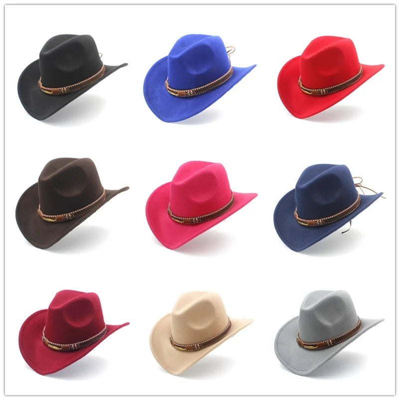 Chapeau de cowboy western en laine pour homme et femme, idéal pour l'hiver, l'automne, le jazz, la cowgirl, le sombrero, 2 grandes tailles