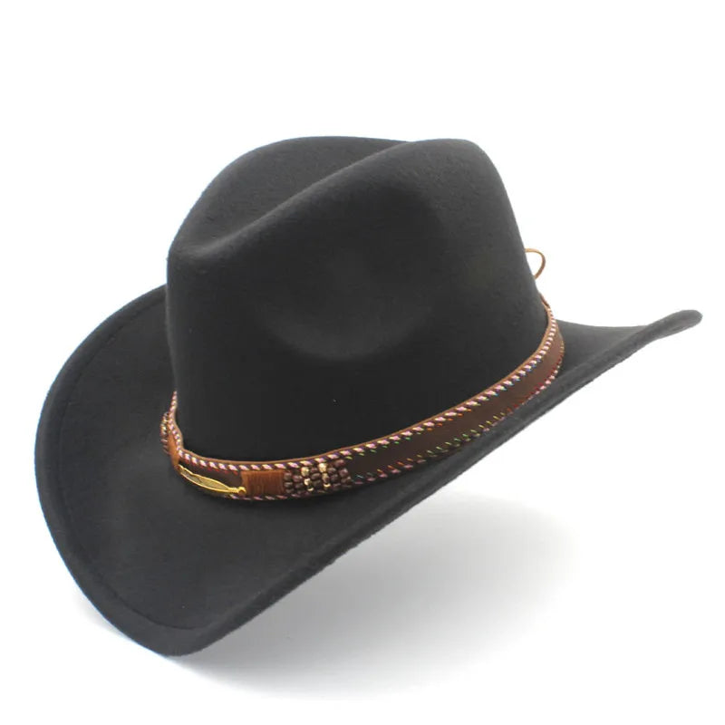 Chapeau de cowboy western en laine pour homme et femme, idéal pour l'hiver, l'automne, le jazz, la cowgirl, le sombrero, 2 grandes tailles