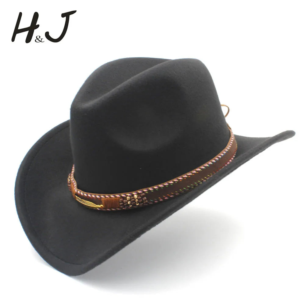Chapeau de cowboy western en laine pour homme et femme, idéal pour l'hiver, l'automne, le jazz, la cowgirl, le sombrero, 2 grandes tailles
