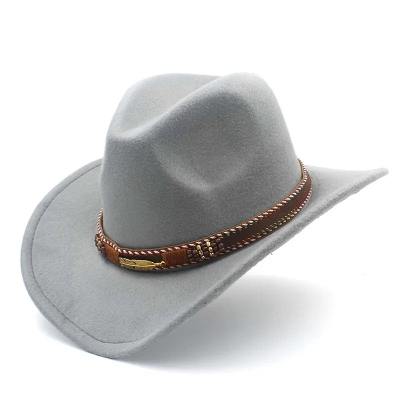 Chapeau de cowboy western en laine pour homme et femme, idéal pour l'hiver, l'automne, le jazz, la cowgirl, le sombrero, 2 grandes tailles