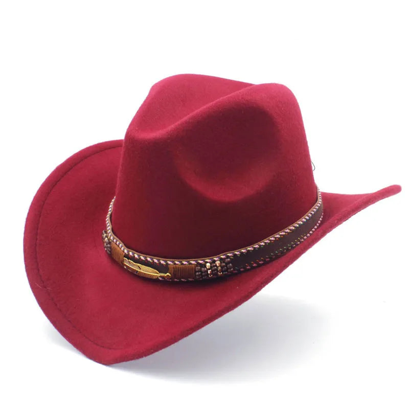 Chapeau de cowboy western en laine pour homme et femme, idéal pour l'hiver, l'automne, le jazz, la cowgirl, le sombrero, 2 grandes tailles