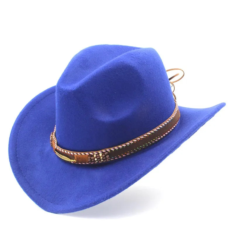 Chapeau de cowboy western en laine pour homme et femme, idéal pour l'hiver, l'automne, le jazz, la cowgirl, le sombrero, 2 grandes tailles