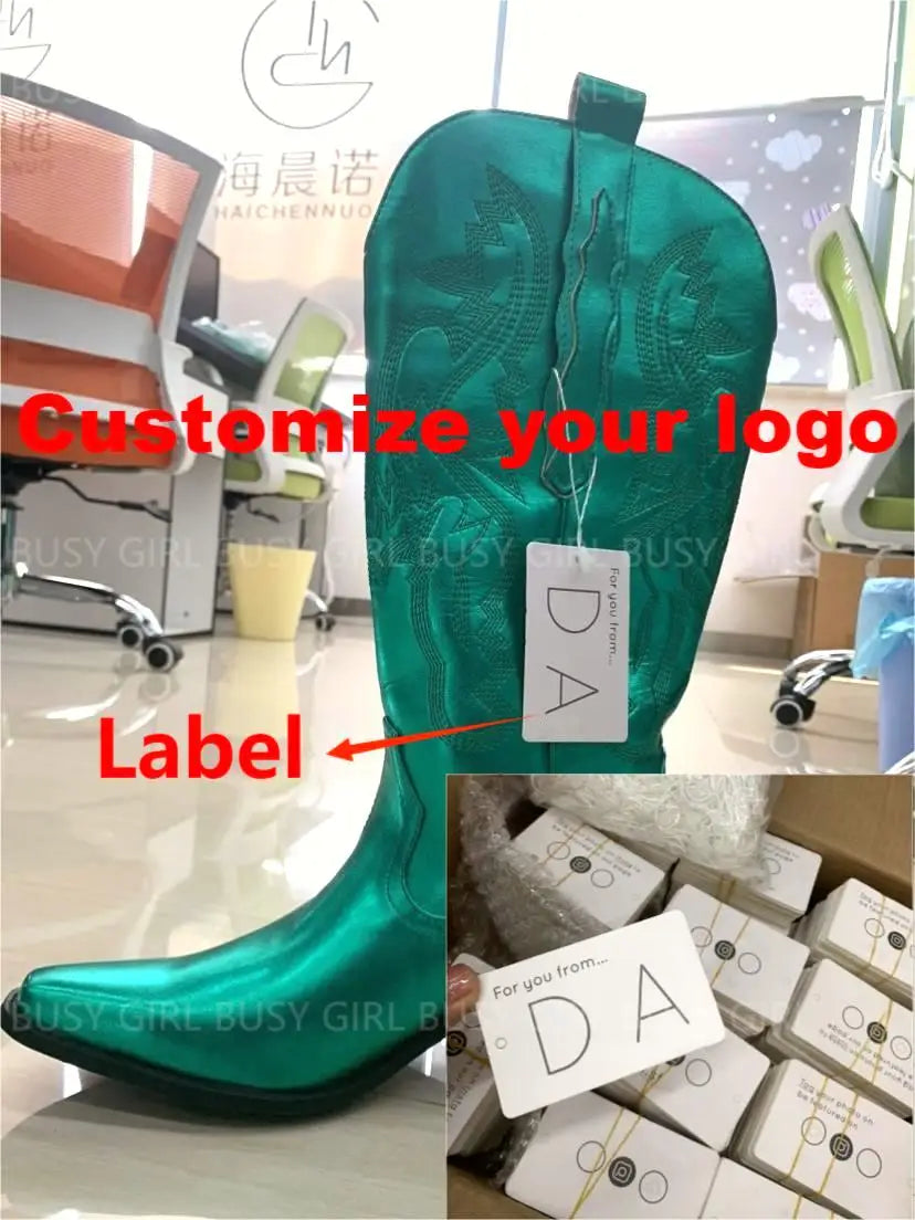 Bottes métallisées rose vif pour femme, chaussures d'hiver 2023, bottes hautes brodées à la mode, bottes de cowboy pour dames, SC4840