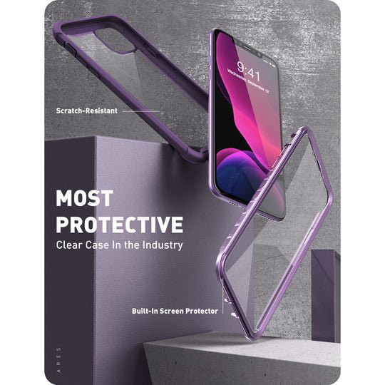 i-Blason Ares Case for iPhone 11 6.1 inch (2019 Release), Dual Layer Rugged Clear Bumper Case With Built-in Screen Protector (Purple)
