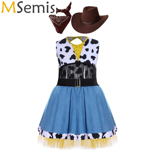 Costume de cow-girl western pour fille, 3 pièces, robe tutu à franges avec bandana et chapeau de cowboy