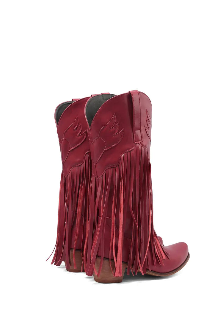 Nouvelles bottes de cowboy rétro ethniques pour femmes avec pompon à talon moyen, chaussures d'hiver pour femmes