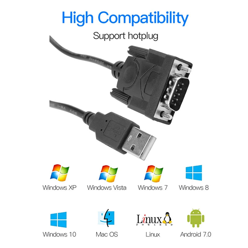 Adaptateur convertisseur USB RS232 vers DB 9 broches mâle, compatible avec Windows 7, 8 et 10 Pro, compatible avec divers périphériques série, câble de 75 cm