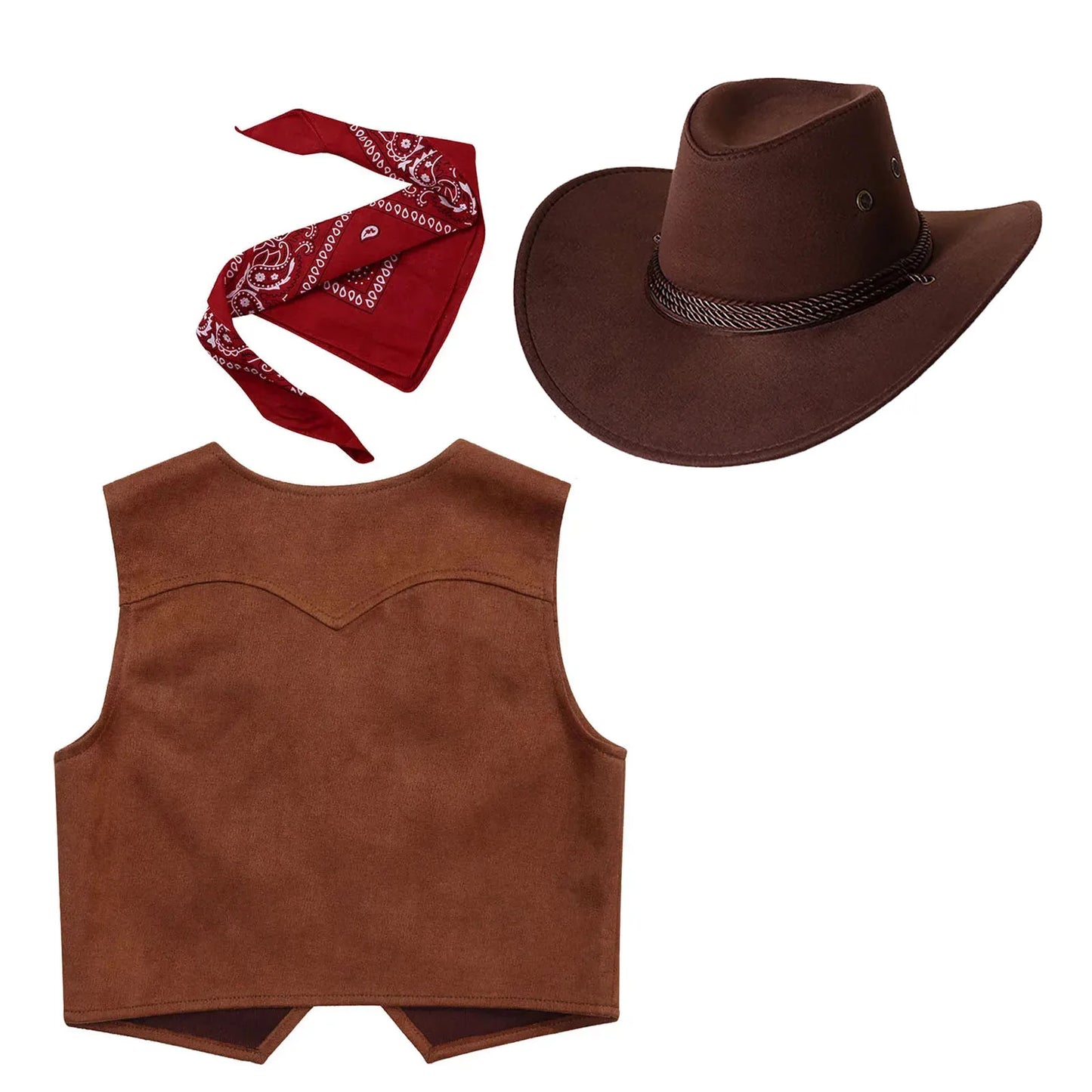Costume de cow-boy et de cow-girl du Far West, déguisement d'Halloween, gilet sans manches à franges avec bandana et chapeau