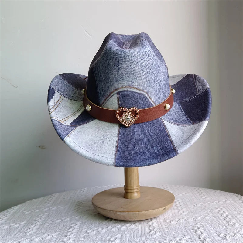 Chapeau de cowboy de style ethnique, tendance, chic, unisexe, couleur unie, avec décoration en forme de taureau, style western