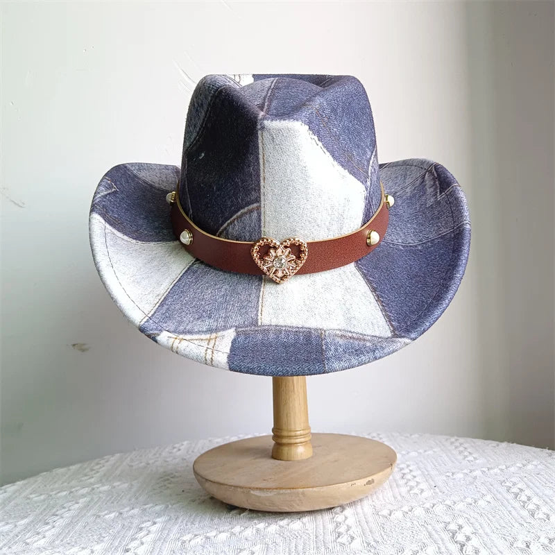 Chapeau de cowboy de style ethnique, tendance, chic, unisexe, couleur unie, avec décoration en forme de taureau, style western