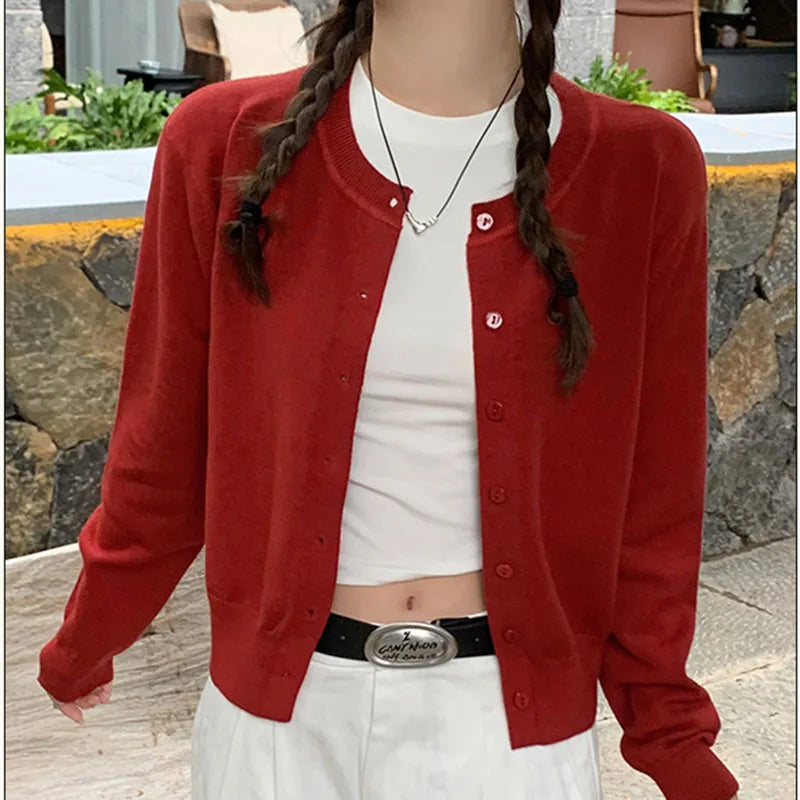 Cardigans tricotés à manches longues et col rond pour femme, pulls doux et solides, collection automne-hiver 2025