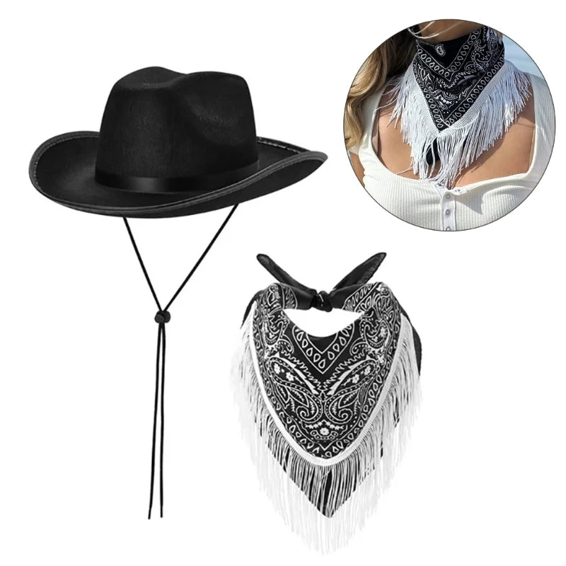 Costume de cowgirl à franges pour enterrement de vie de jeune fille, chapeau de cowboy, bandana imprimé, costumes de fête nuptiale pour femmes, costume de boîte de nuit