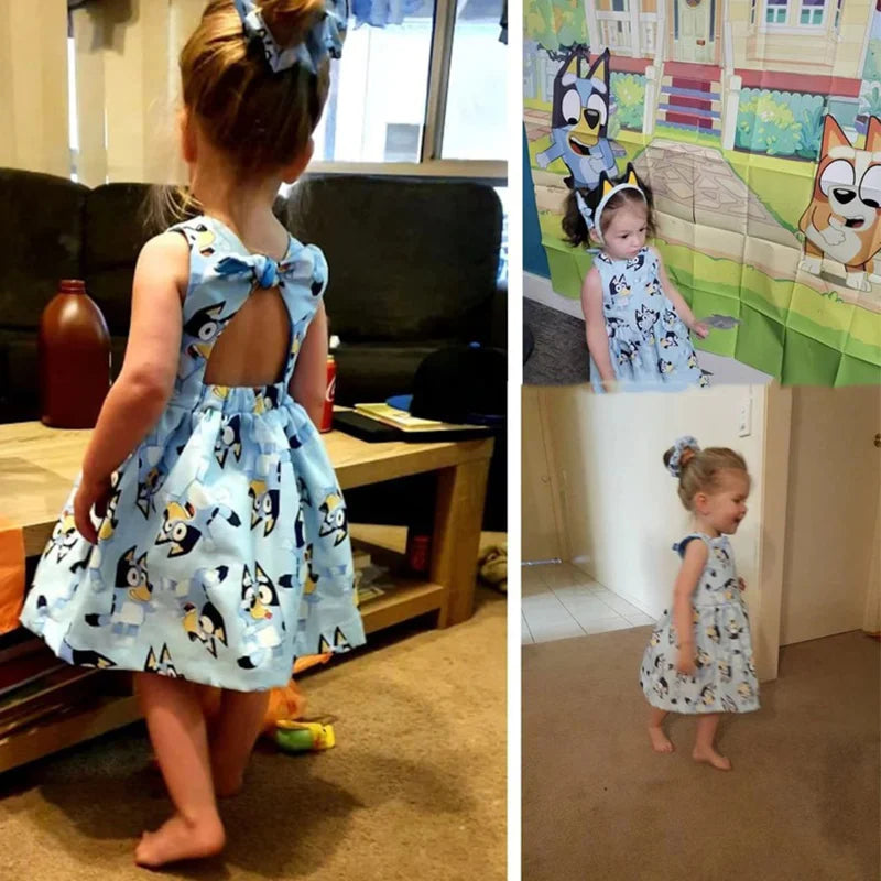 Robe d'été sans manches pour filles, motif animé, mignonne, imprimée, nœud, princesse, cadeau d'anniversaire, 90-130 cm