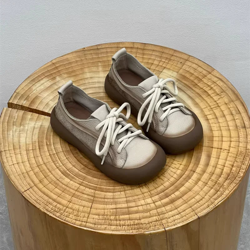 Chaussures en cuir de vache pour femmes, style rétro, pour loisirs en plein air, marche, chaussures plates à lacets, chaussures de travail sur le terrain des agriculteurs