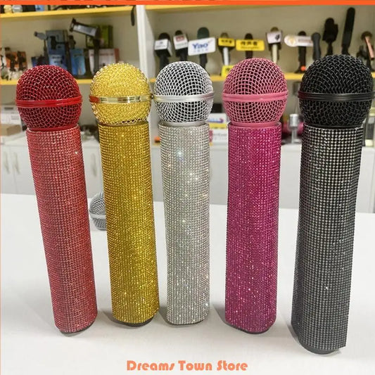 Housse de protection décorative pour microphone, ornée de strass et de paillettes, compatible avec 90 % des microphones sans fil portables utilisés dans les KTV et les bars.