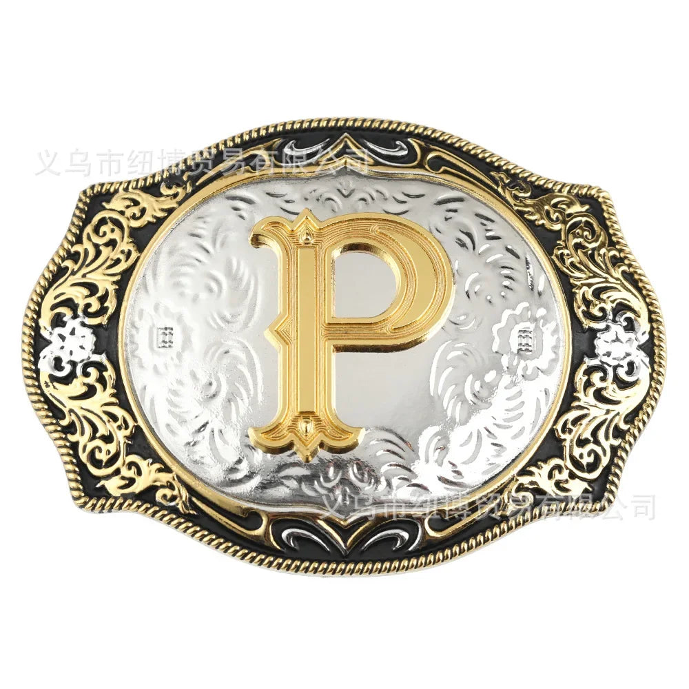 Boucle de ceinture avec lettres de A à Z, accessoires en alliage doré, style denim occidental