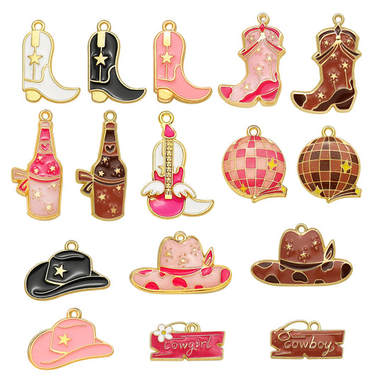 Pendentif Cowboy Western DIY Fabrication artisanale de bijoux pour boucles d'oreilles Bracelet Collier Ămail Chapeau Cowgirl Bottes Breloques Accessoires