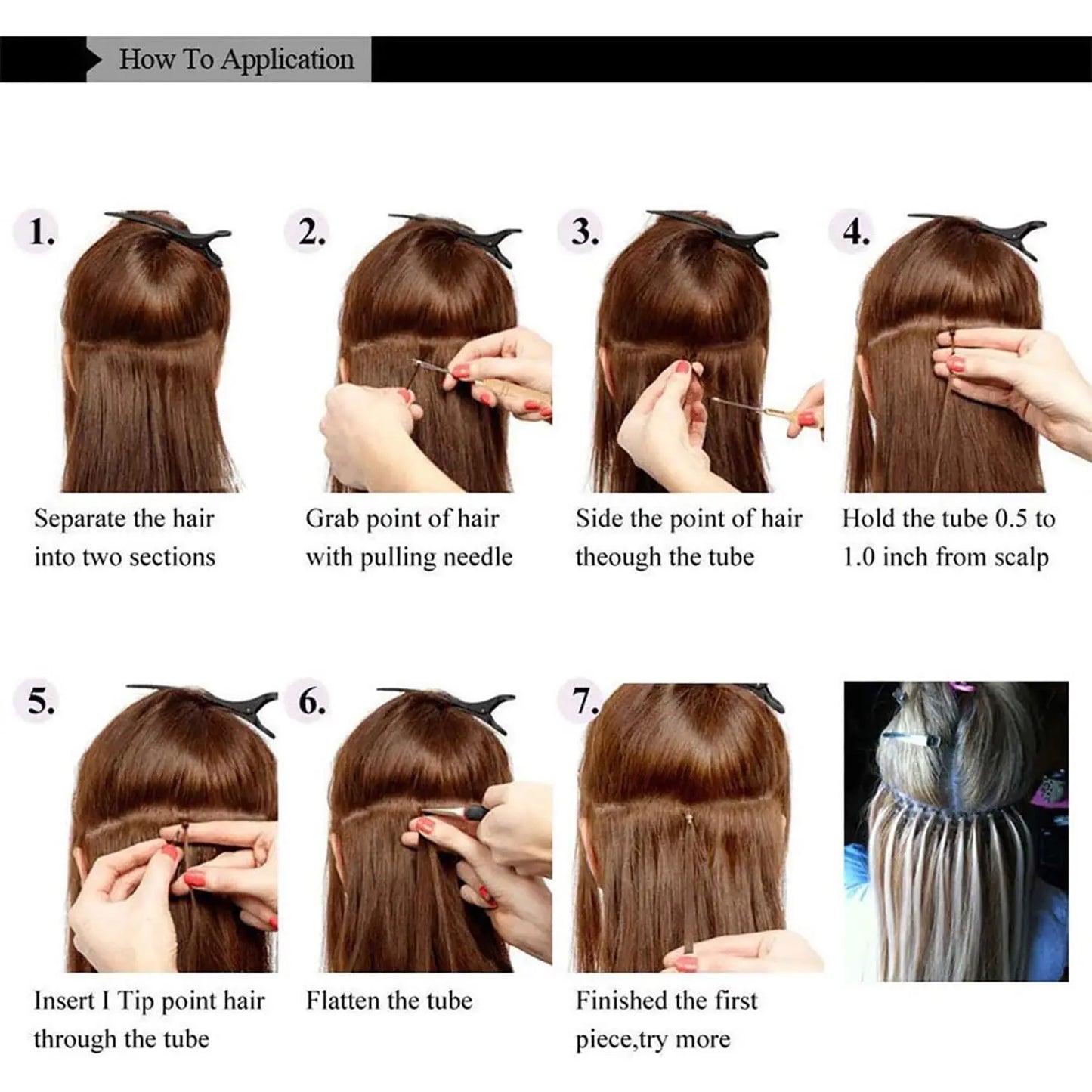 Kit d'extensions de cheveux synthétiques arc-en-ciel de 50 cm, 10 pièces, extensions colorées à pointes en I avec micro-perles et aiguille à crochet pour femmes et enfants, cosplay