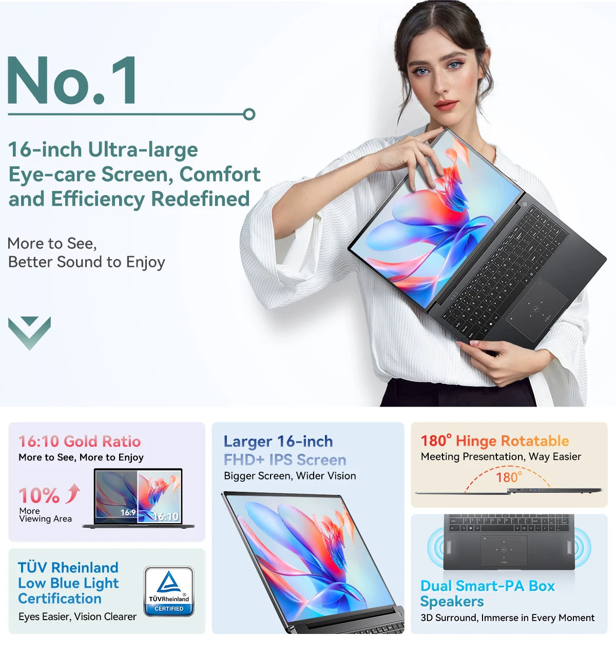 Ordinateur portable Blackview AceBook 12 Win 11 16'' FHD IPS, Intel I5-1030NG7, 16 Go de RAM, 512 Go de SSD, bouton d'alimentation 2 en 1 avec empreinte numérique