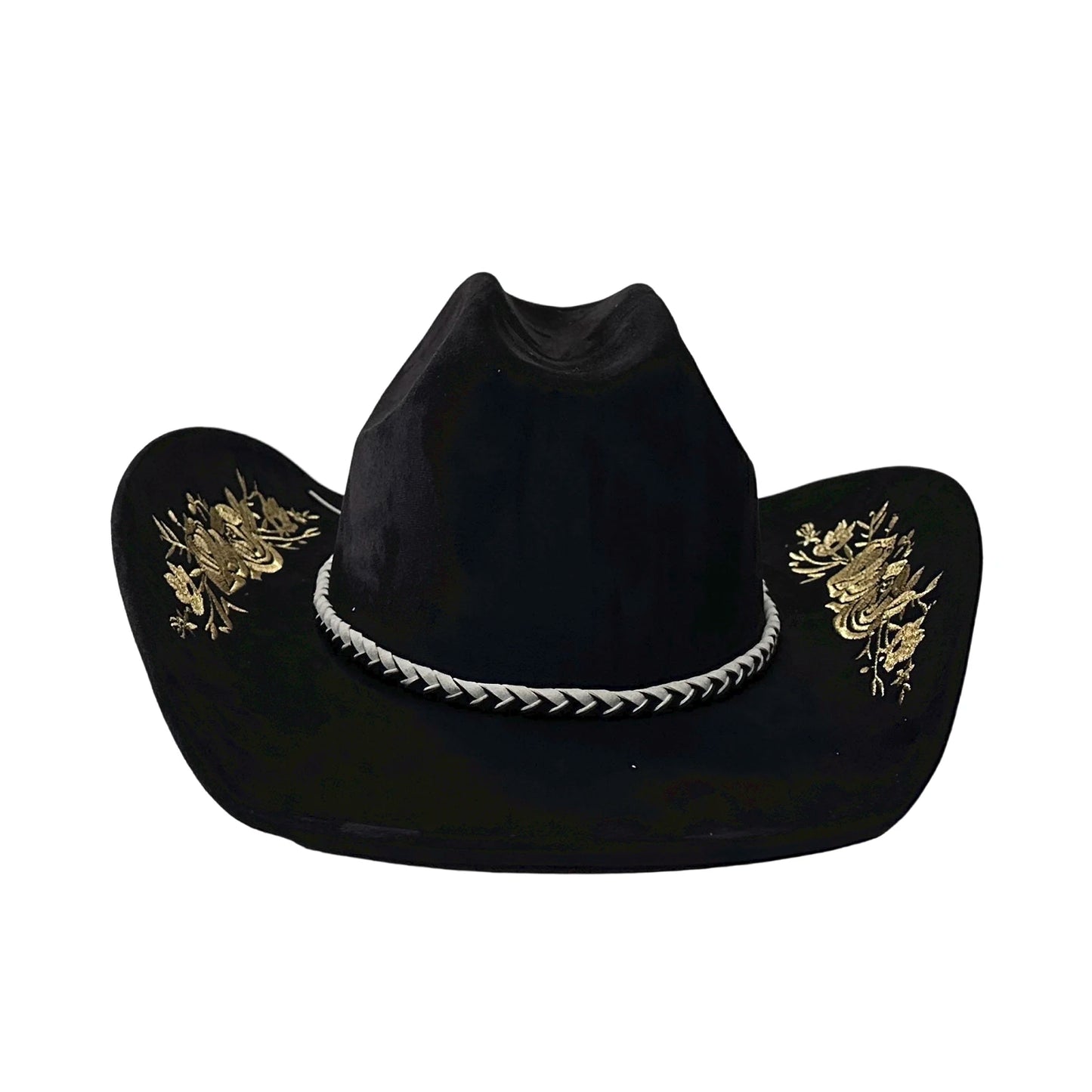 Chapeau de cow-girl rétro en daim pour femmes et hommes, broderie florale, large bord, casquette western, chapeau de jazz, chapeaux de cowboy