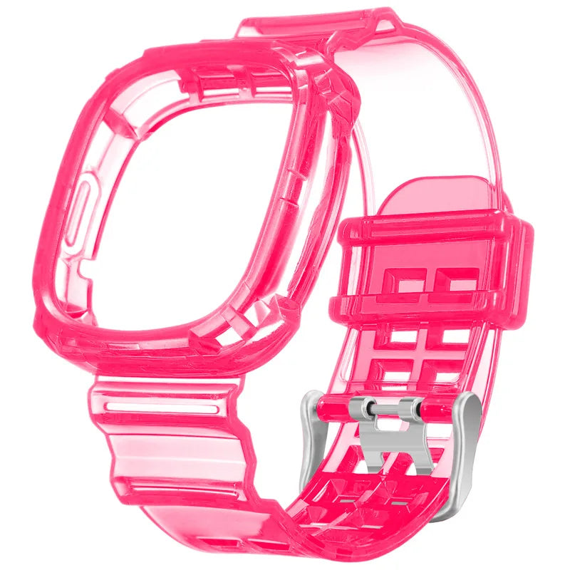 Watchband Case for Fitbit Versa 4 Versa 3 Adjustable TPU Rugged Smart Watch Clear Protective Cover Wristband for Fitbit Versa 3