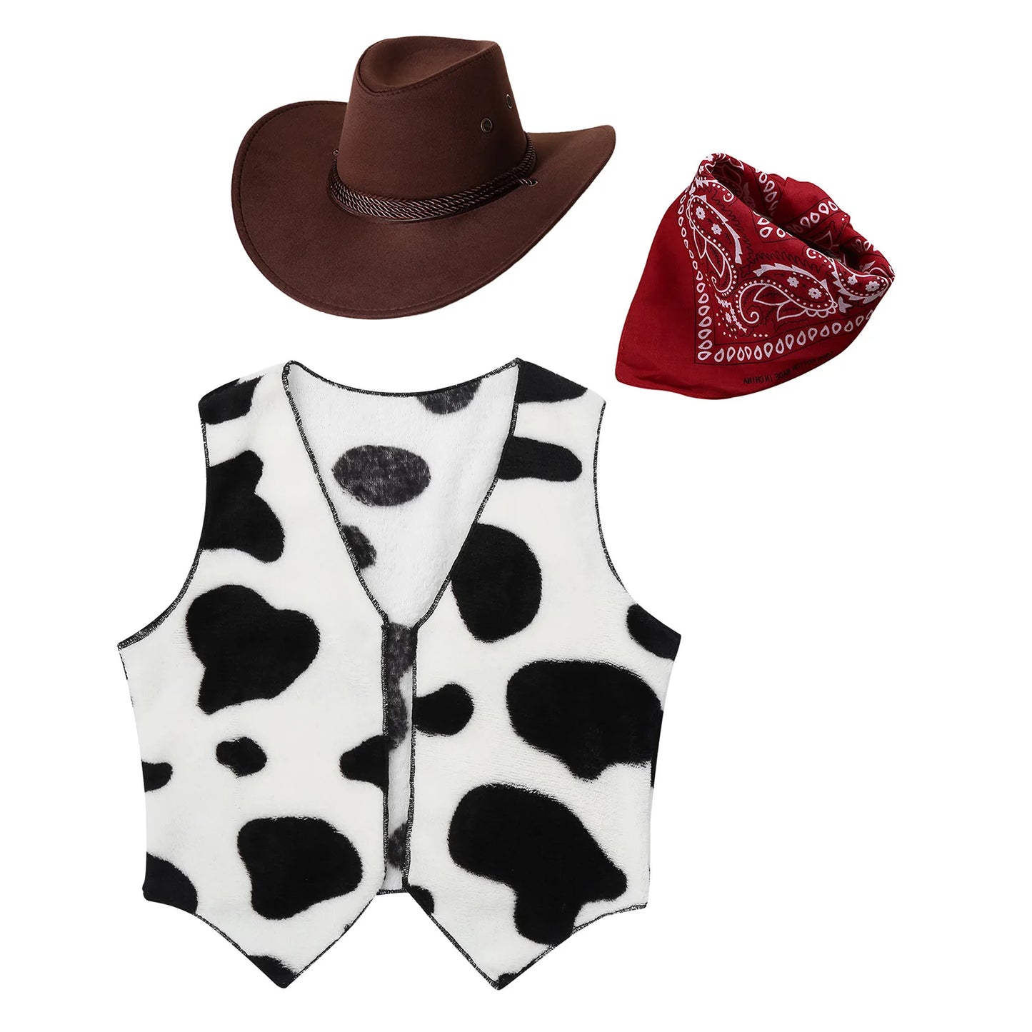 Costume de cow-boy et de cow-girl du Far West, déguisement d'Halloween, gilet sans manches à franges avec bandana et chapeau
