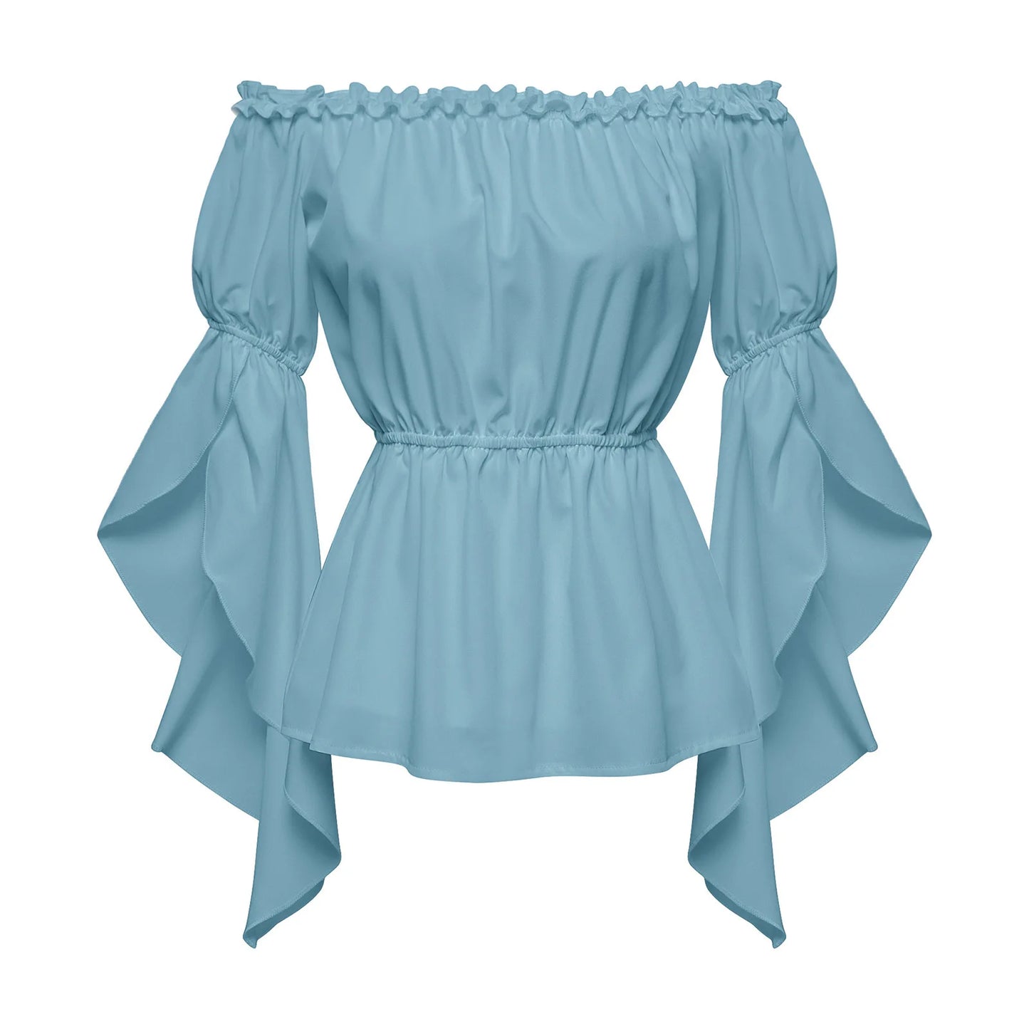 Chemises à volants Renaissance pour femmes, chemisier plissé à manches froissées, épaules dénudées, col bateau, chemise médiévale, chemise victorienne