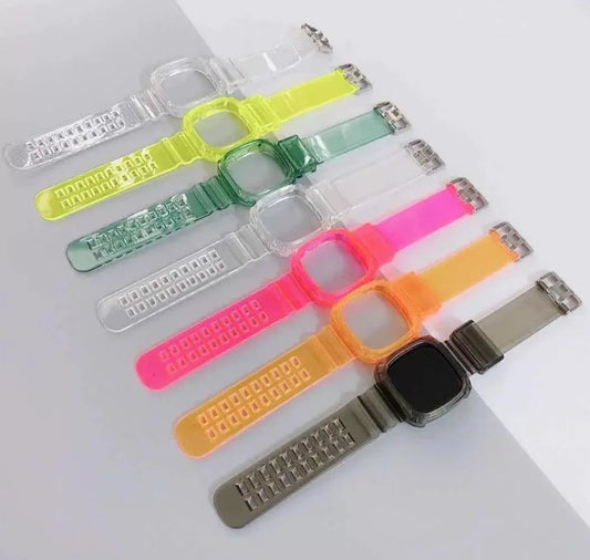 Bracelet transparent + étui pour Fitbit Versa 4/Versa 3, bracelet de rechange en silicone transparent pour montre connectée Fitbit Versa 4/3