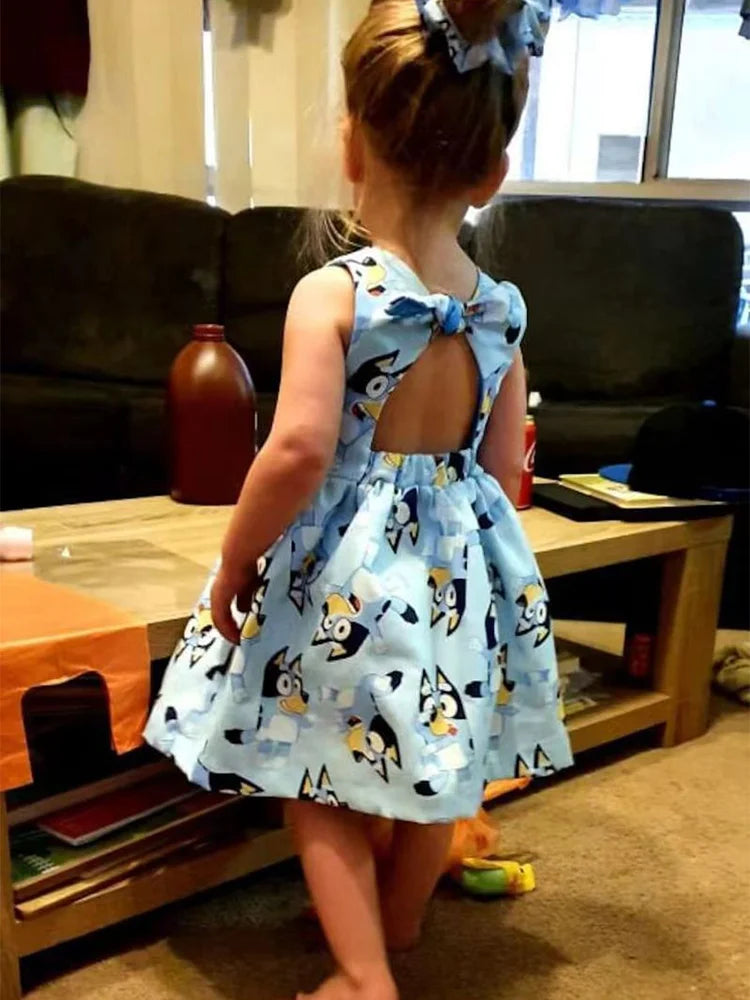 Robe d'été sans manches pour filles, motif animé, mignonne, imprimée, nœud, princesse, cadeau d'anniversaire, 90-130 cm