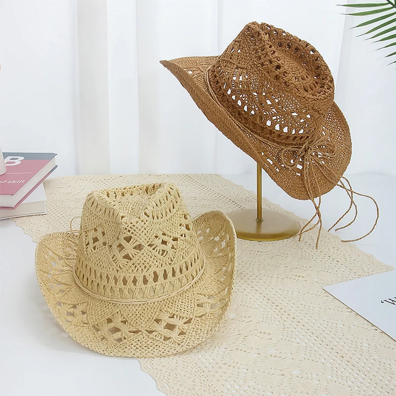 Chapeau de cowboy pour femme, casquette de cow-girl , accessoires pour les vacances, chapeau de paille