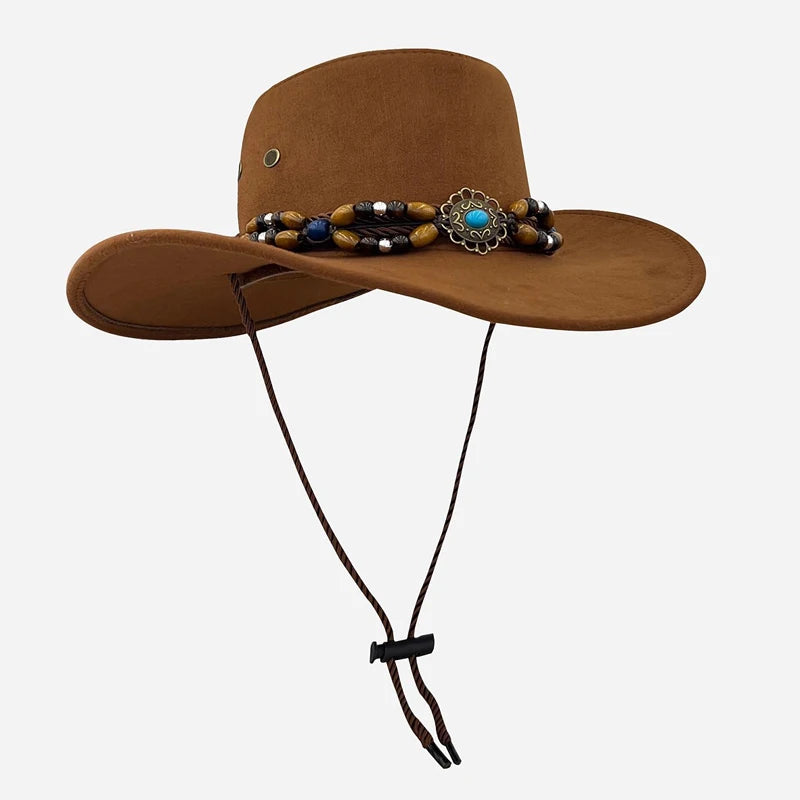 Chapeau de cowboy style western pour homme et femme, style rétro, à larges bords, style cowgirl, jazz, pour les fêtes, le cosplay