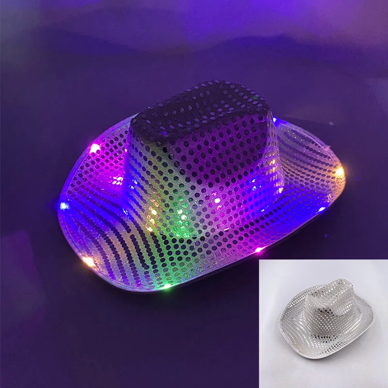 Blinky LED éclairer chapeau de Cowboy brillant coloré noël mariée Cowgirl casquette carnaval hommes femmes mariée pour être fête de mariage Supplie