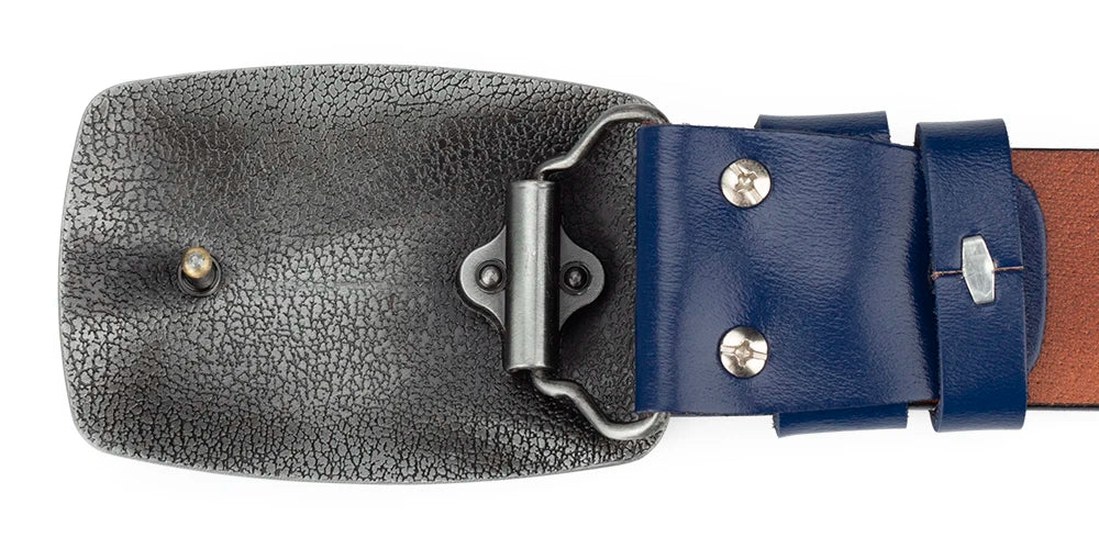 Ceinture classique en cuir véritable avec boucle en émail saphir et motif floral sculpté en argent pour femmes et hommes, cadeau