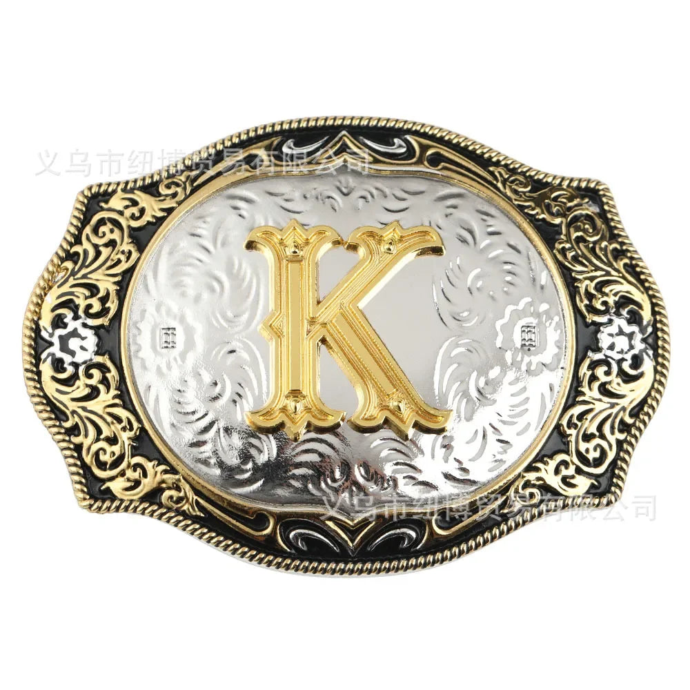 Boucle de ceinture avec lettres de A à Z, accessoires en alliage doré, style denim occidental