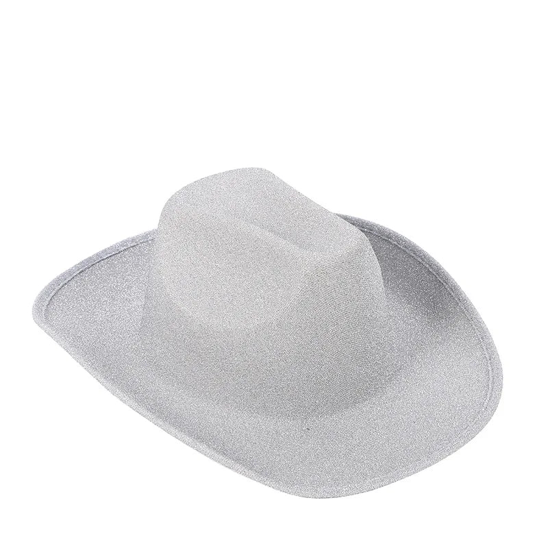 Chapeau de cowboy composite EVA rose en denim doré pour fête d'Halloween Chapeau de cowboy à paillettes d'Halloween