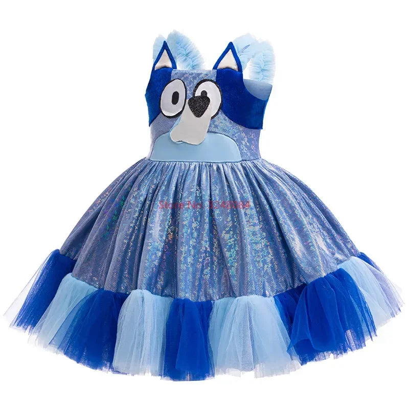 Robe d'été à bretelles pour fille, motif animé Bluey, mignonne, pour fête d'anniversaire, soirée, princesse, cadeau surprise
