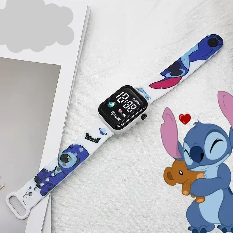 Nouvelle montre électronique LED pour étudiant imprimée en couleur de dessin animé Stitchou, jolie montre électronique à bouton carré Y1 imprimée à la mode