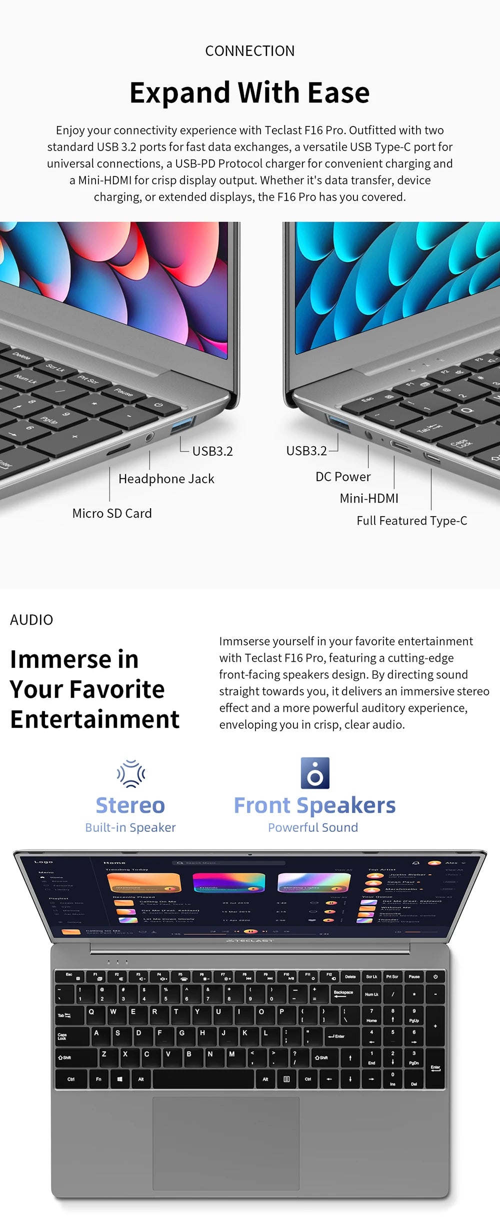 Ordinateur portable Teclast F16 Pro, Windows 11 Pro, processeur Intel N95, F16Pro, 16 Go de RAM, 512 Go de SSD, écran IPS 15,6 pouces 1920 x 1080, Wi-Fi 6, USB 3.2, clavier rétroéclairé, mini-HDMI