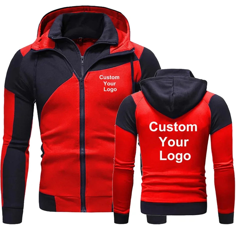 Autumn Winter Fashion Men Custom Your Logo Double Zipper Sweatshirt Hoodie Jacket Hoodies Jacket Sportswear Male Hoodie Jacket